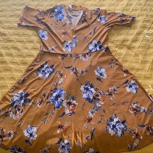 ModCloth Mustard Floral 3/4 Sleeve Dress, Size 1X.